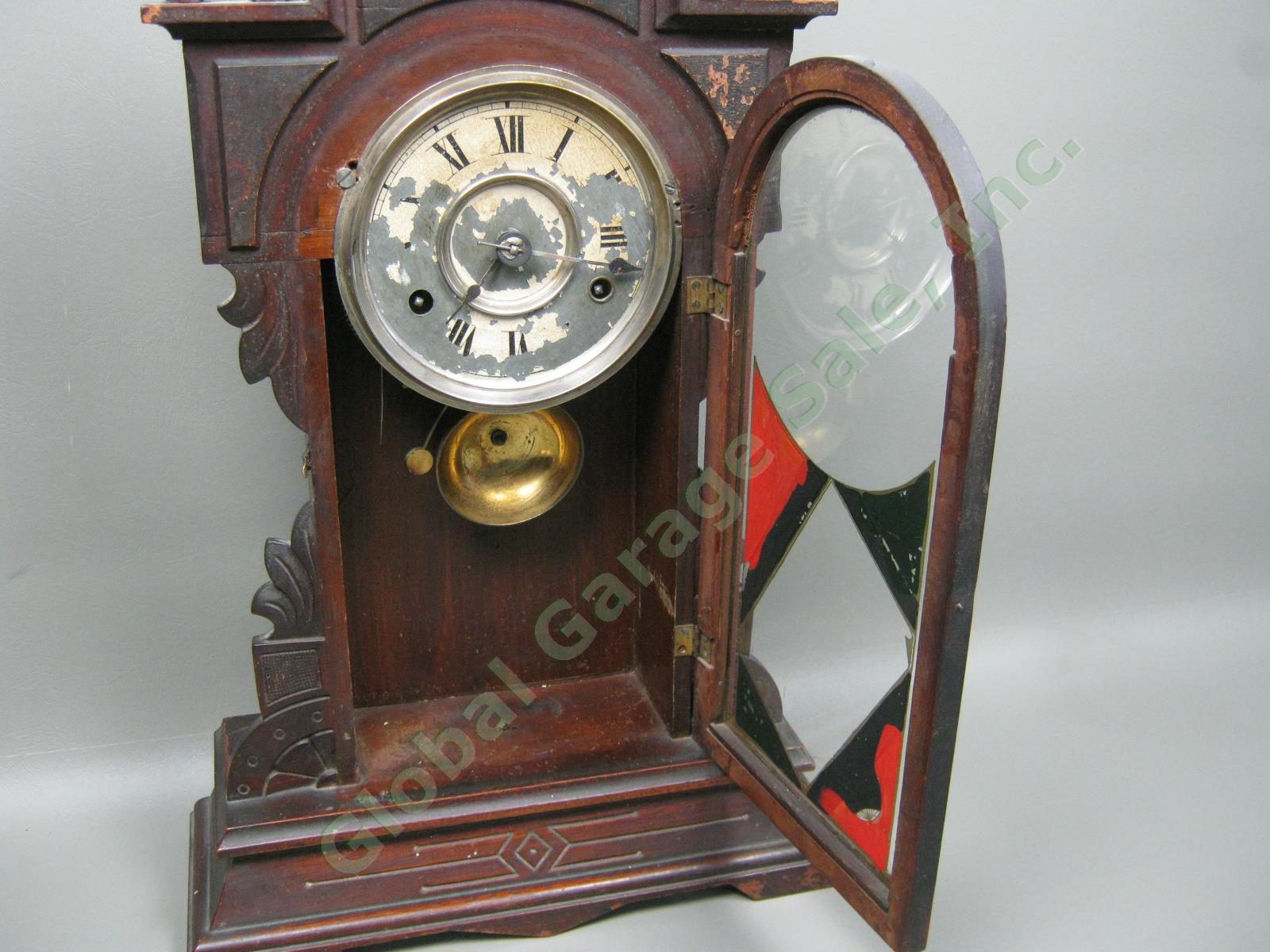 Vtg Antique New Haven Eight 8-Day Shelf Mantle Clock Indicator Pendulum Pat 1881 2