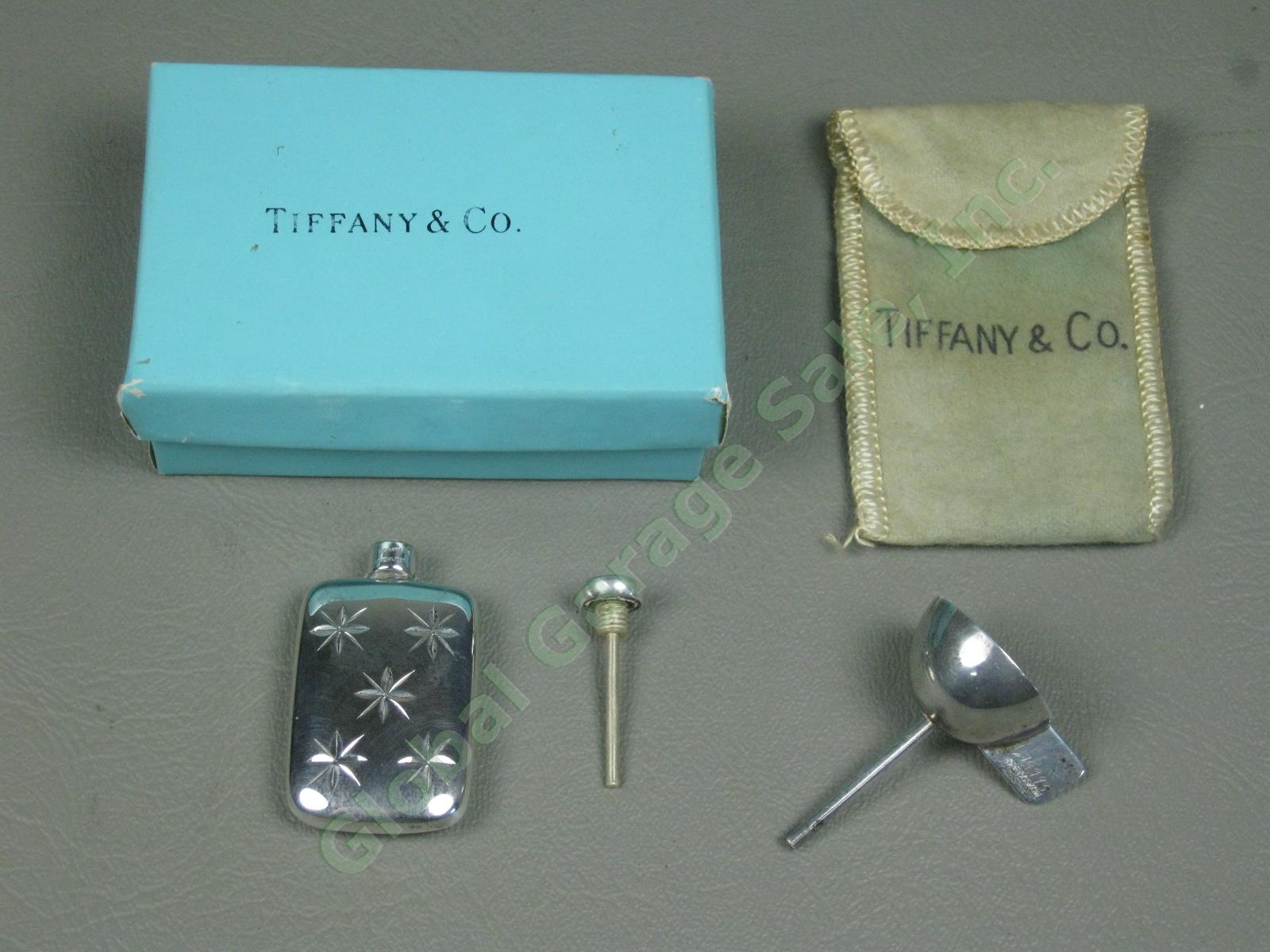 Vtg Tiffany & Co Sterling Silver Starburst Perfume Flask + Leonore Doskow Funnel