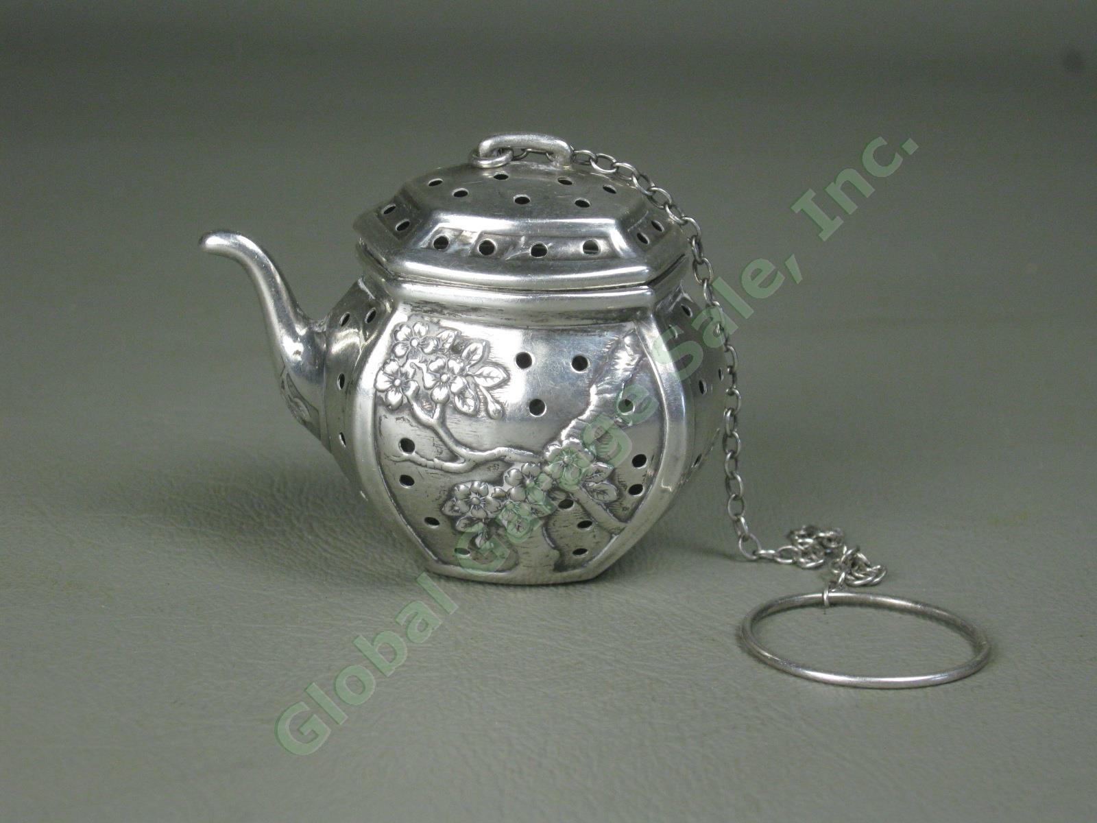 Vtg Antique Cartier Sterling Silver Teapot Tea Strainer Infuser Floral Designs