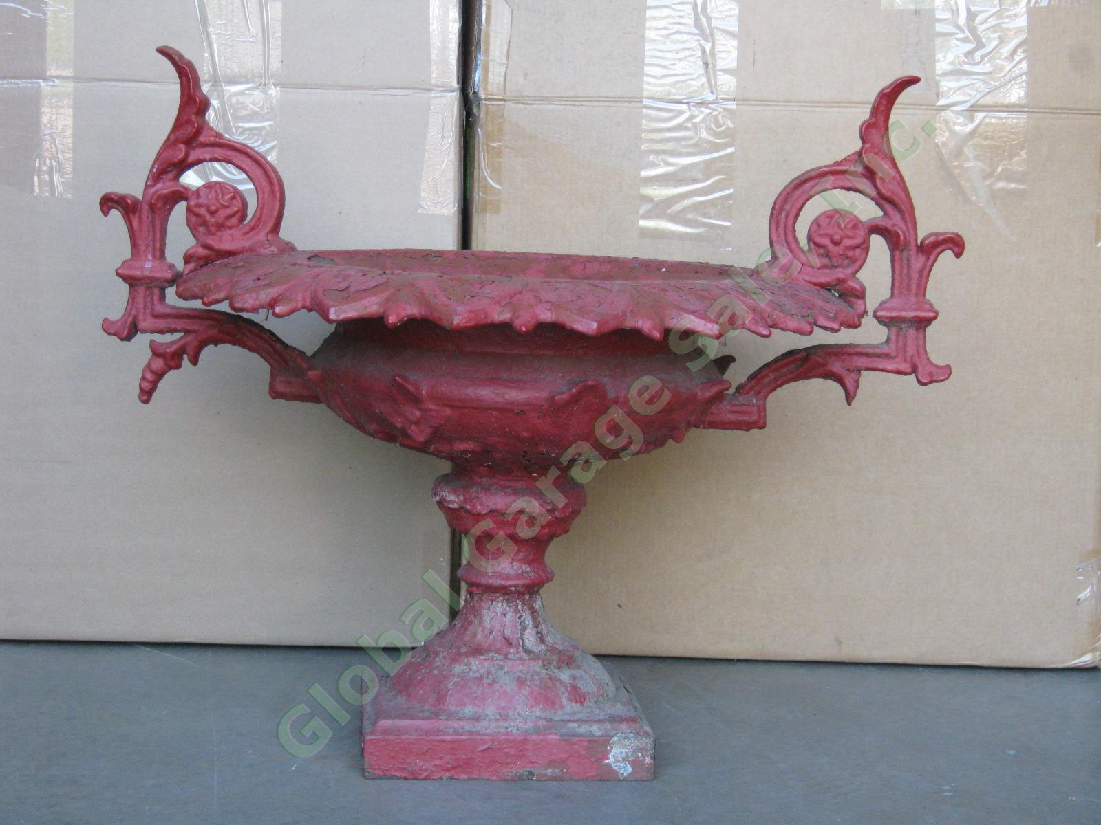 Gorgeous Vintage Antique Ornate Cast Iron Garden Urn Planter Bird Bath 24" Tall