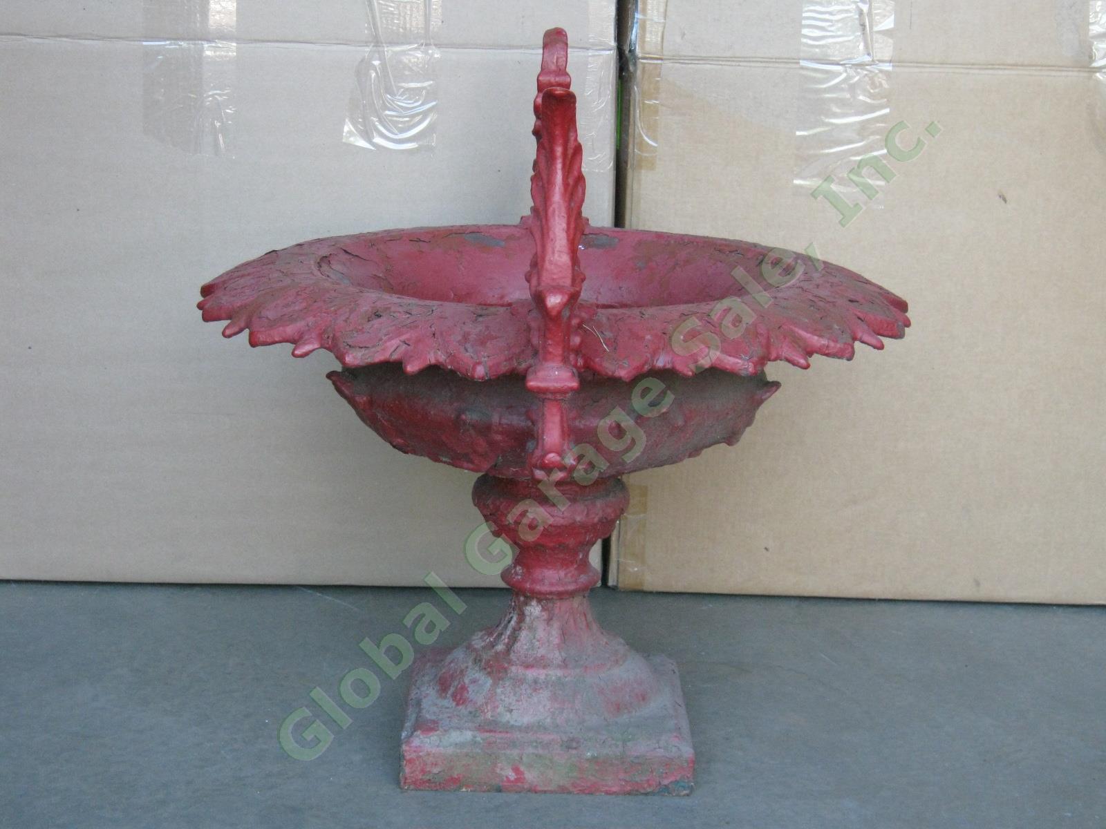 Gorgeous Vintage Antique Ornate Cast Iron Garden Urn Planter Bird Bath 24" Tall 4