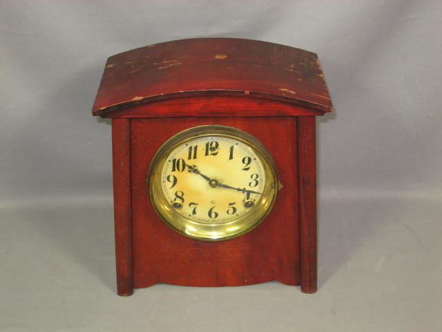Antique Gilbert Wooden Wood Shelf Mantle Mantel Clock