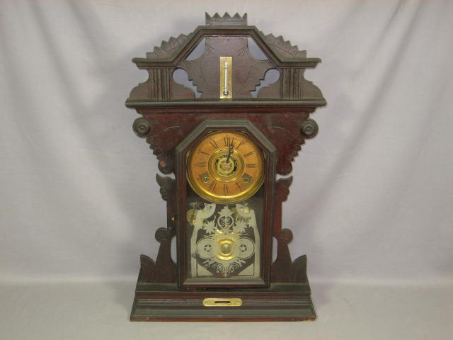 Antique Russell & Jones Wall Clock W/ Pendulum + Key NR