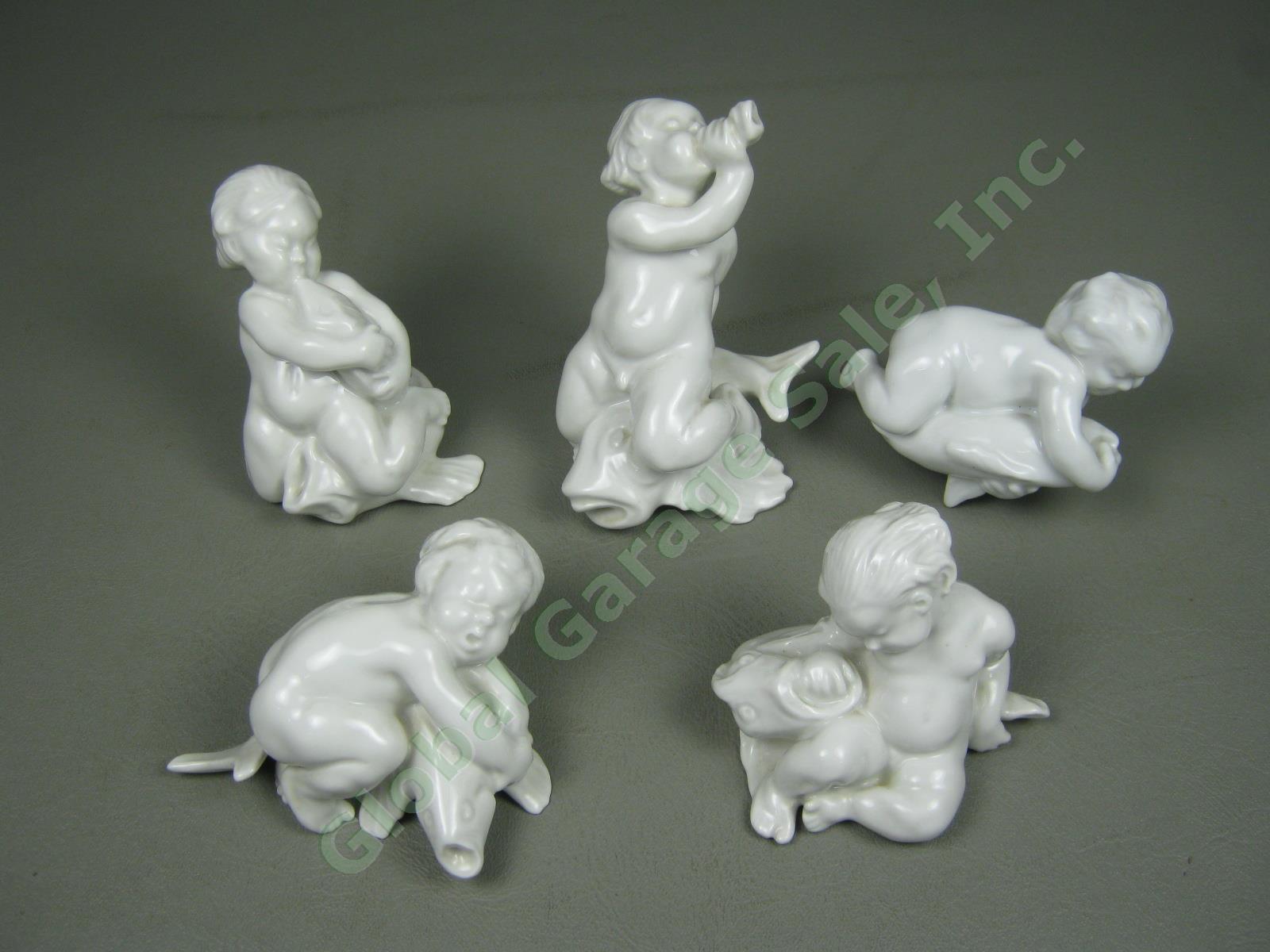 5 Bing Grondahl Kai Nielsen White Porcelain Blanc De Chine Boy Fish Figurine Set