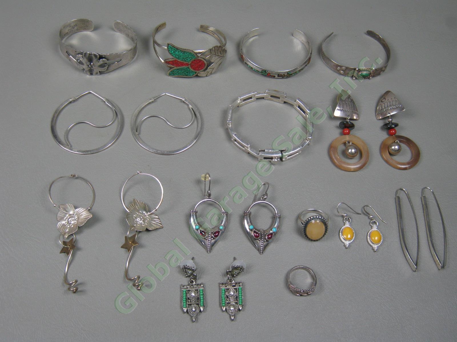 Vtg Silver Jewelry Lot Native American Turquoise Coral Sterling + 174g No Res!