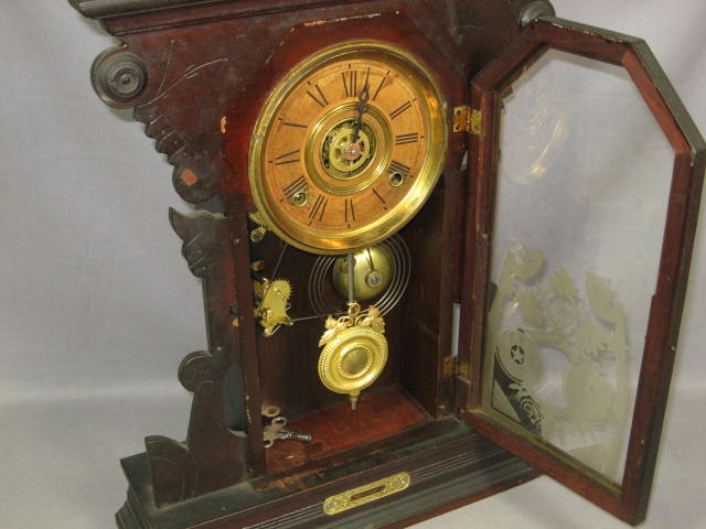 Antique Russell & Jones Wall Clock W/ Pendulum + Key NR 4
