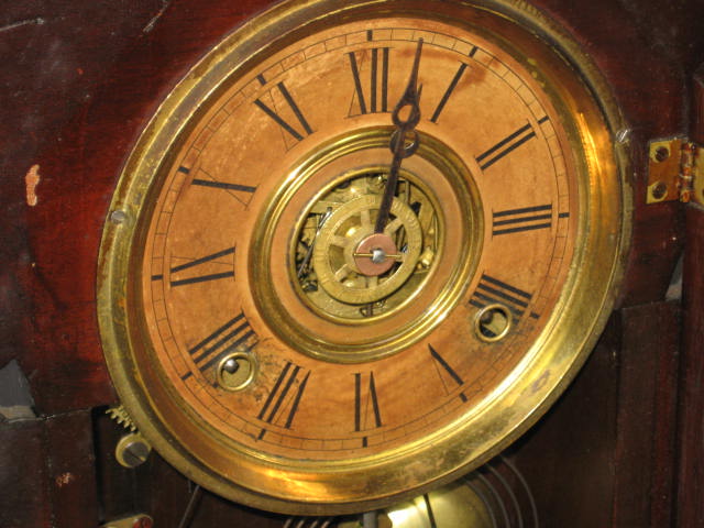 Antique Russell & Jones Wall Clock W/ Pendulum + Key NR 5
