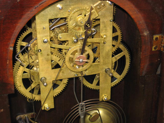 Antique Russell & Jones Wall Clock W/ Pendulum + Key NR 7