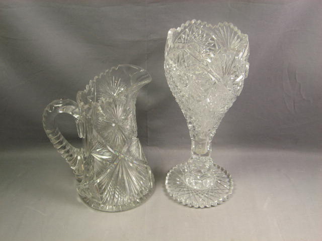 2 Pc Vintage Cut Glass Crystal Set Pitcher + Chalice NR