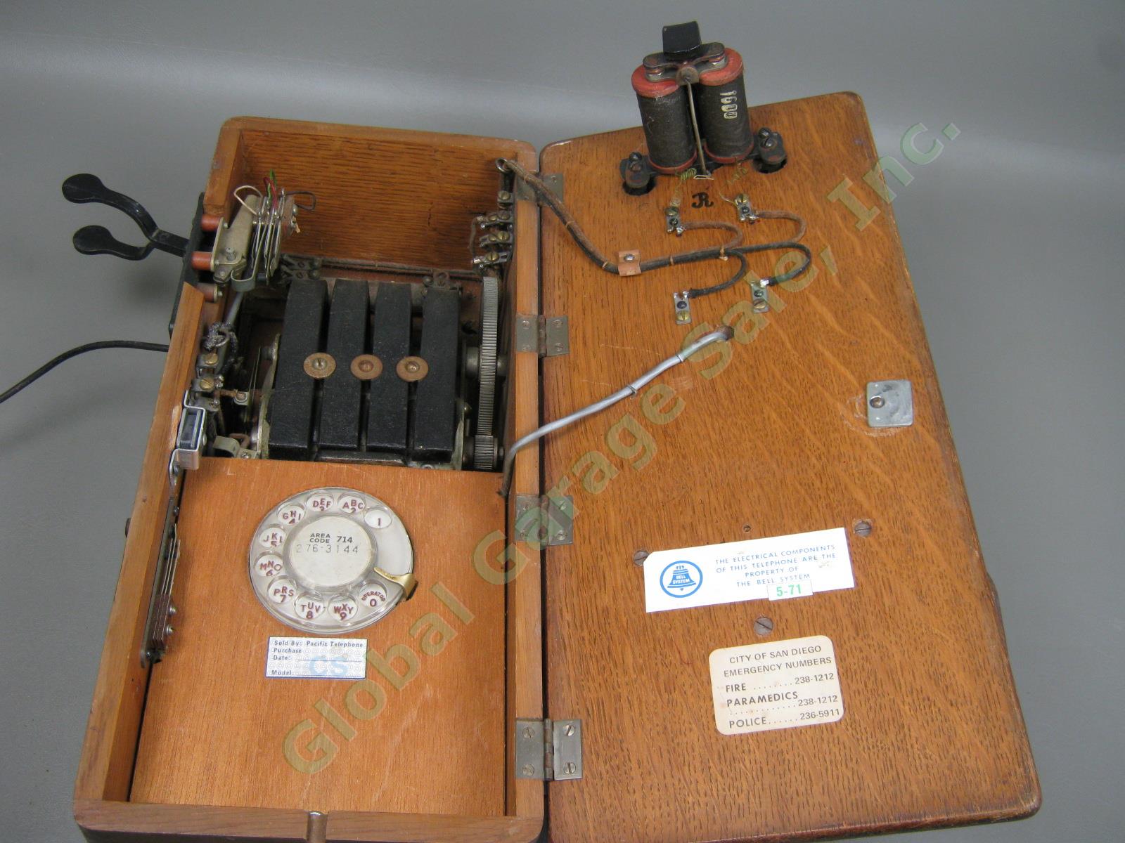 Lincoln Telegraph Wood Wooden Hand Crank Wall Phone W/ 4 Bar Magneto Rotary Dial 2