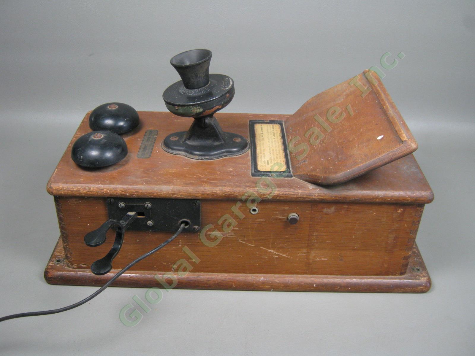 Lincoln Telegraph Wood Wooden Hand Crank Wall Phone W/ 4 Bar Magneto Rotary Dial 8