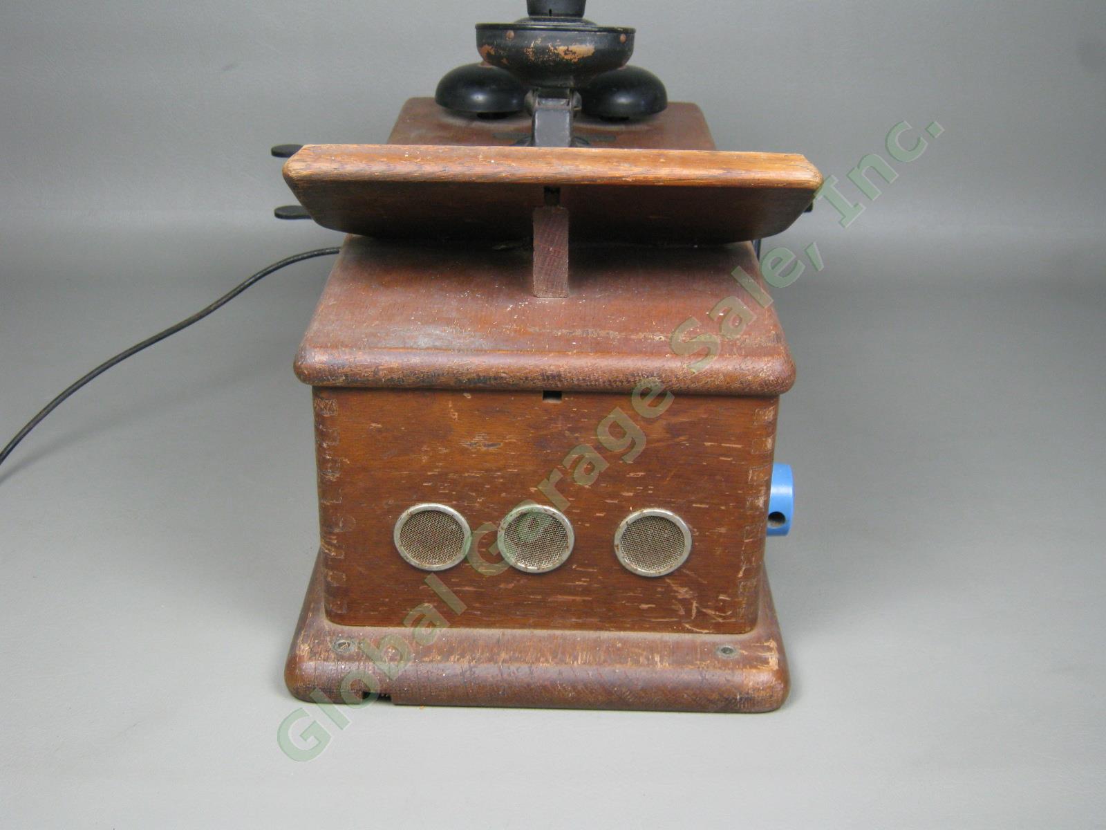 Lincoln Telegraph Wood Wooden Hand Crank Wall Phone W/ 4 Bar Magneto Rotary Dial 9
