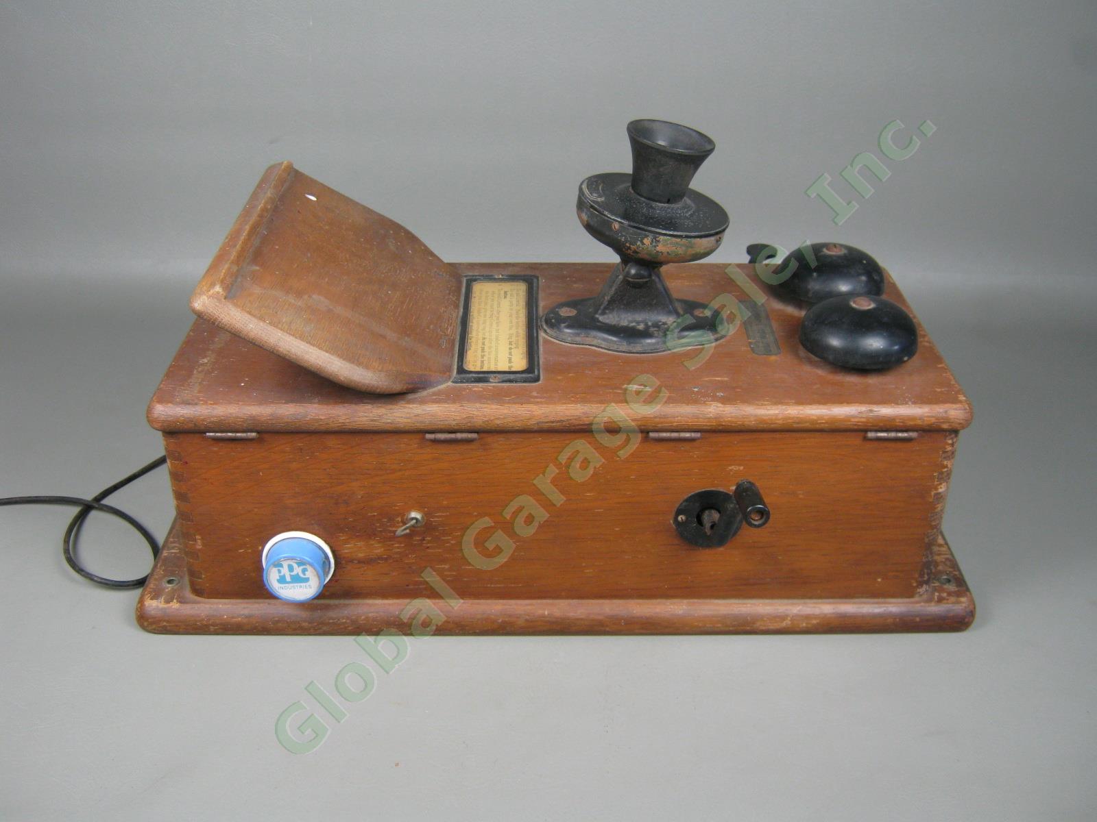 Lincoln Telegraph Wood Wooden Hand Crank Wall Phone W/ 4 Bar Magneto Rotary Dial 10