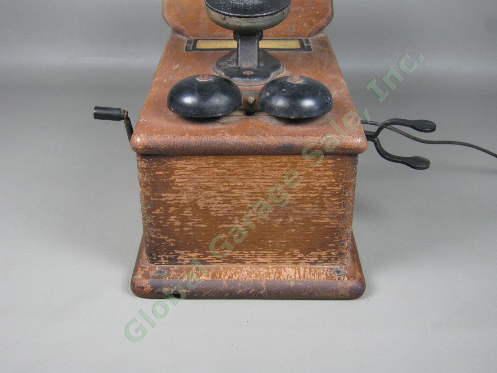 Lincoln Telegraph Wood Wooden Hand Crank Wall Phone W/ 4 Bar Magneto Rotary Dial 11