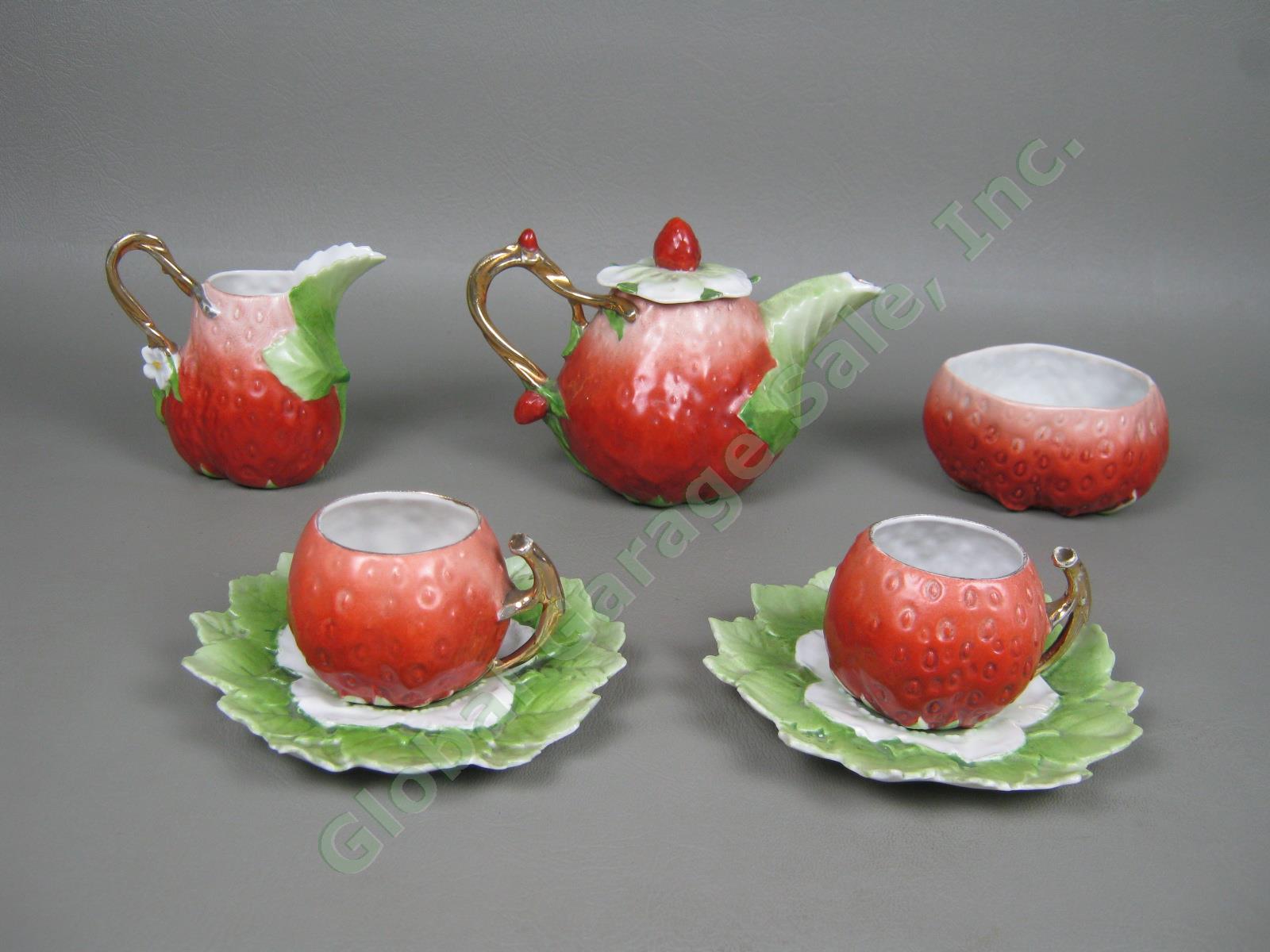 Vtg Royal Bayreuth Strawberry Demitasse / Childs Tea Set Cups Creamer Sugar Bowl