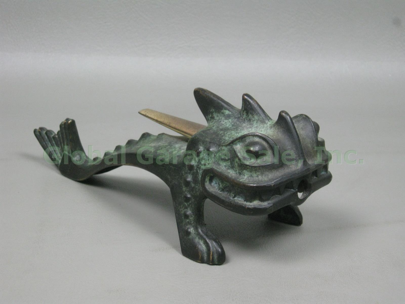 Vtg Antique German Bronze Dragon Reptile Monster Lizard Fish Table Lighter 8.5"