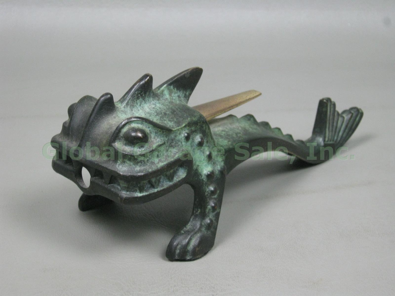 Vtg Antique German Bronze Dragon Reptile Monster Lizard Fish Table Lighter 8.5" 1