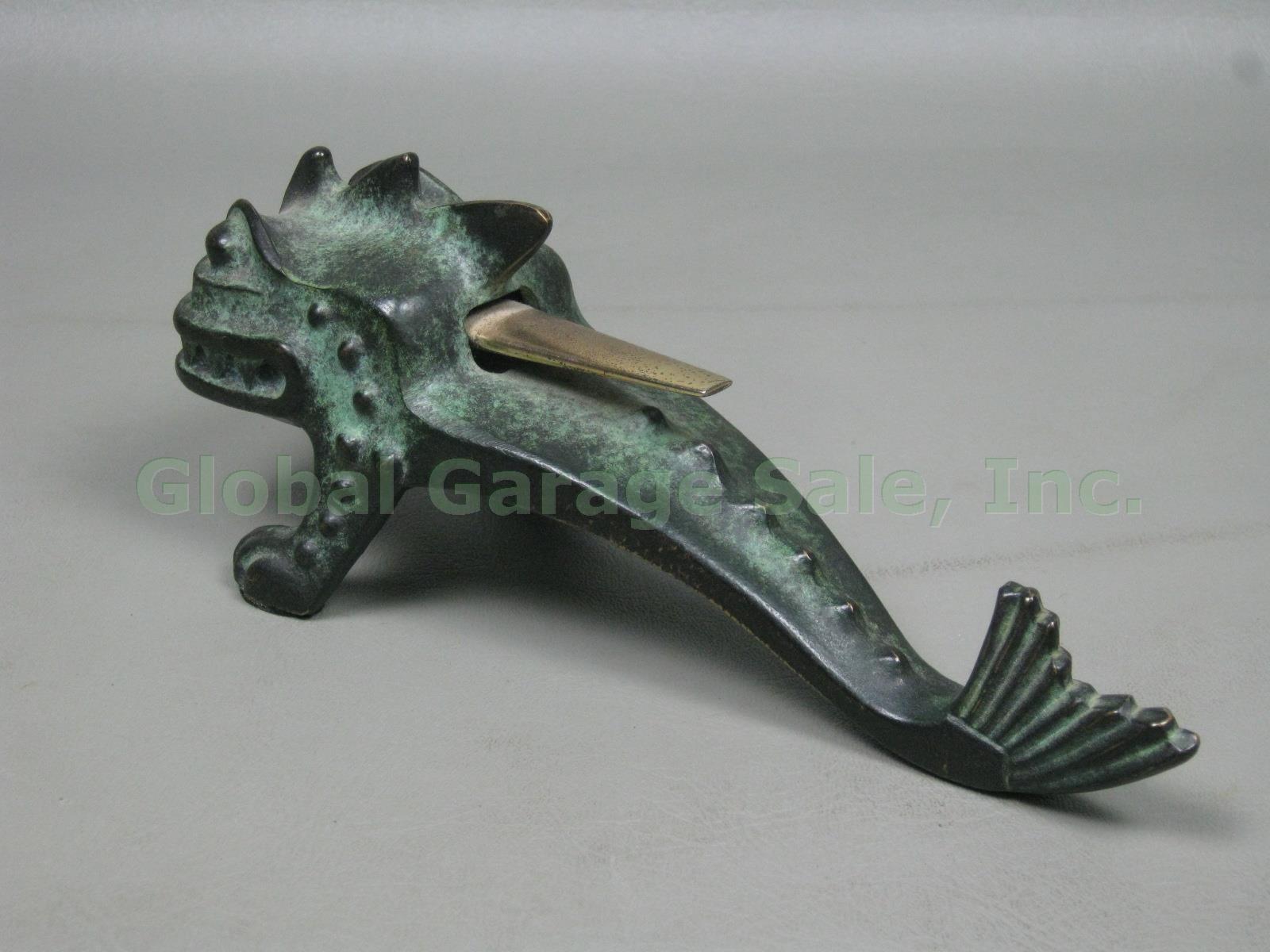Vtg Antique German Bronze Dragon Reptile Monster Lizard Fish Table Lighter 8.5" 2