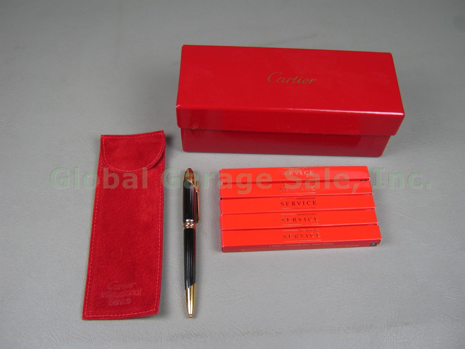 Vtg 1992 Must De Cartier Louis Ballpoint Pen W/ Pouch Box 5 Vendome Ink Refills