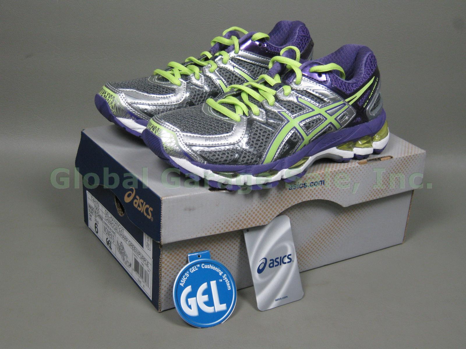 NEW Asics Womens Gel Kayano 21 Running Shoes US 6 EUR 37 Charcoal Green Purple