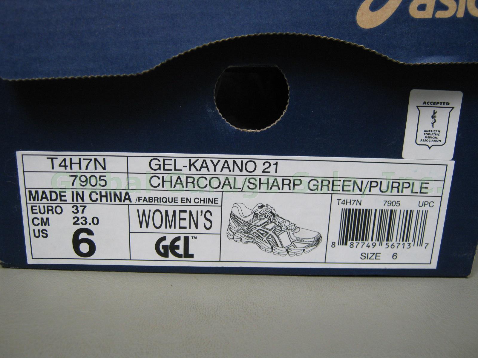 NEW Asics Womens Gel Kayano 21 Running Shoes US 6 EUR 37 Charcoal Green Purple 6