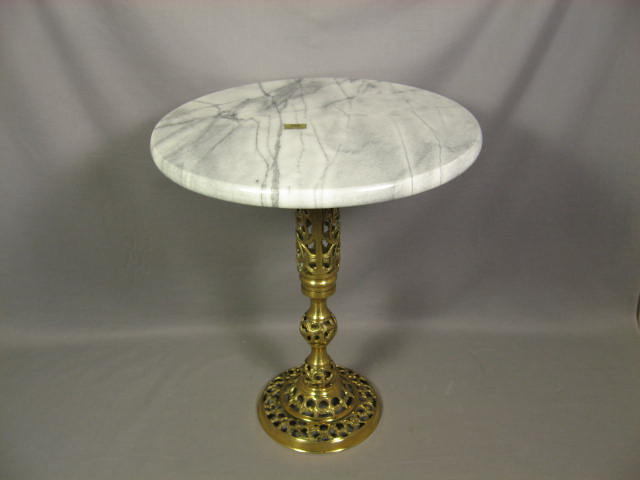 2 Vintage 1970s Round Marble + Brass End Tables NOS NR 1