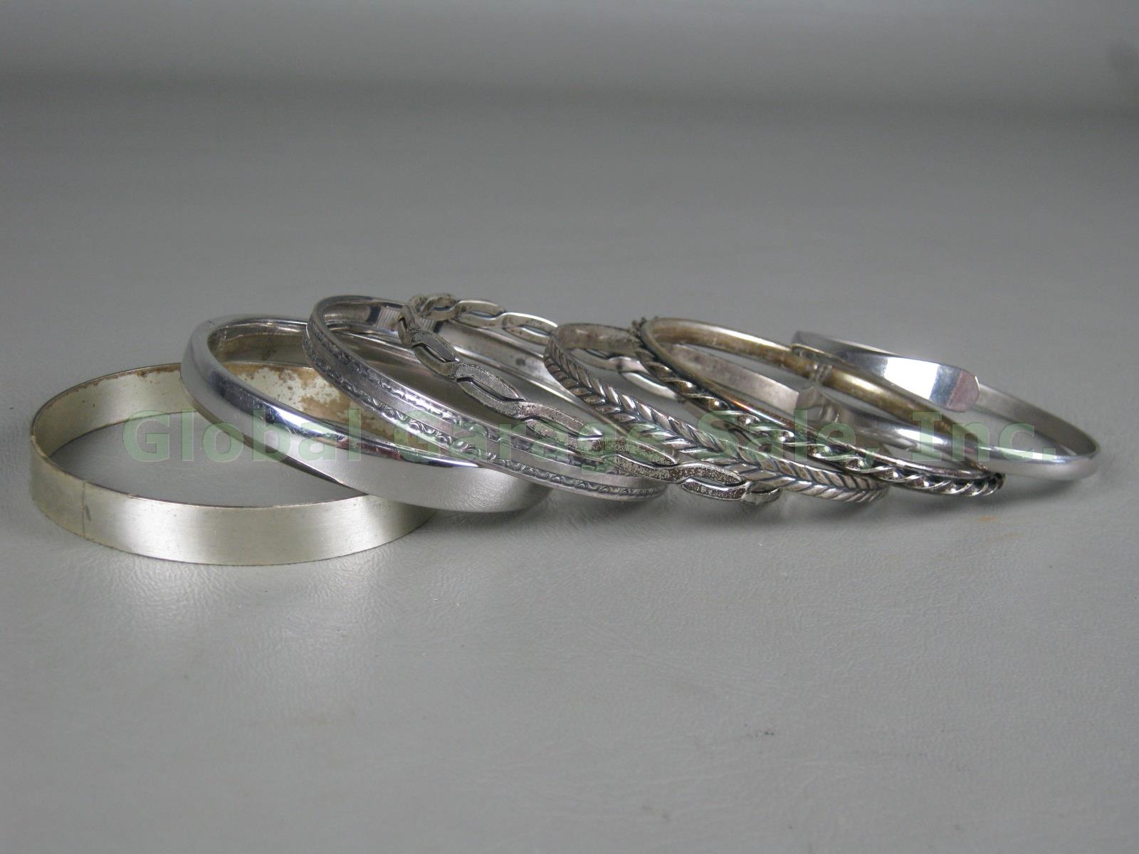 7 Vintage Beau Sterling Silver Bangle Bracelets Lot Hinged Coil Twisted Braided