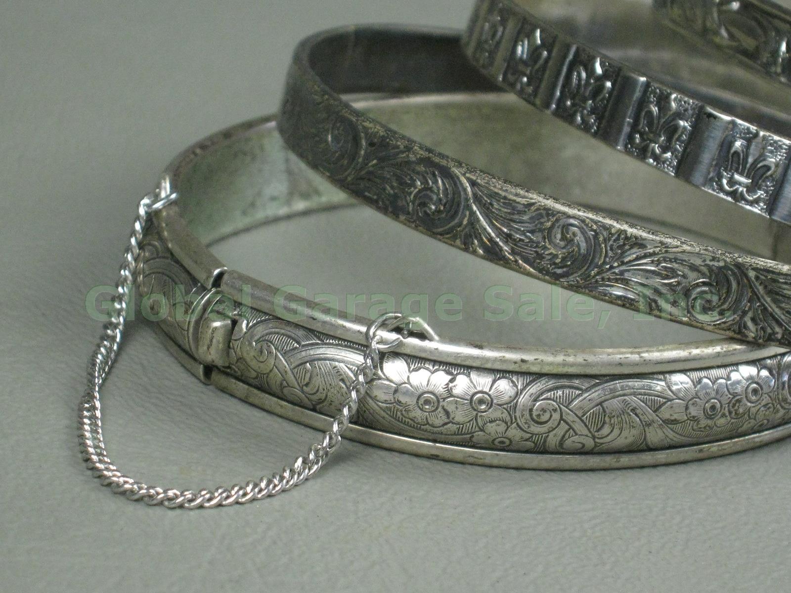 4 Vtg Danecraft Sterling Silver Bangle Bracelets Lot Hinged Fleur De Lis Floral 1
