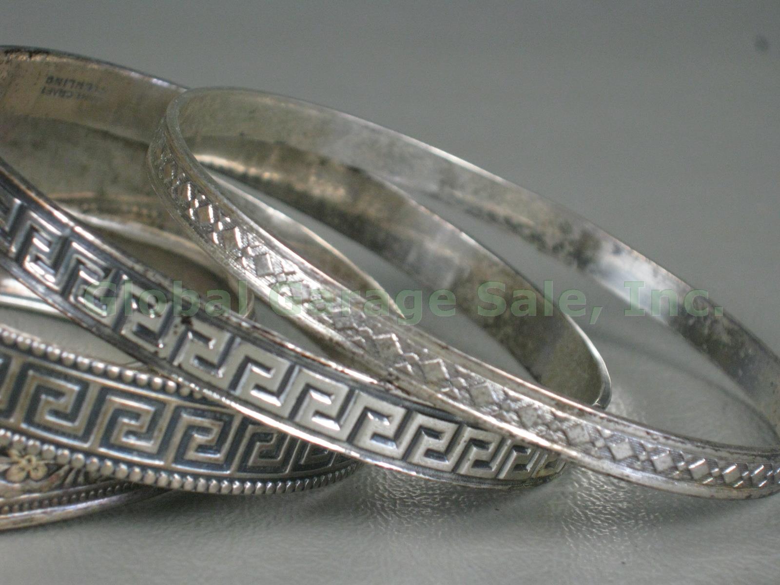 4 Vtg Danecraft Sterling Silver Bangle Bracelet Lot Greek Key Floral Rolled Edge 2