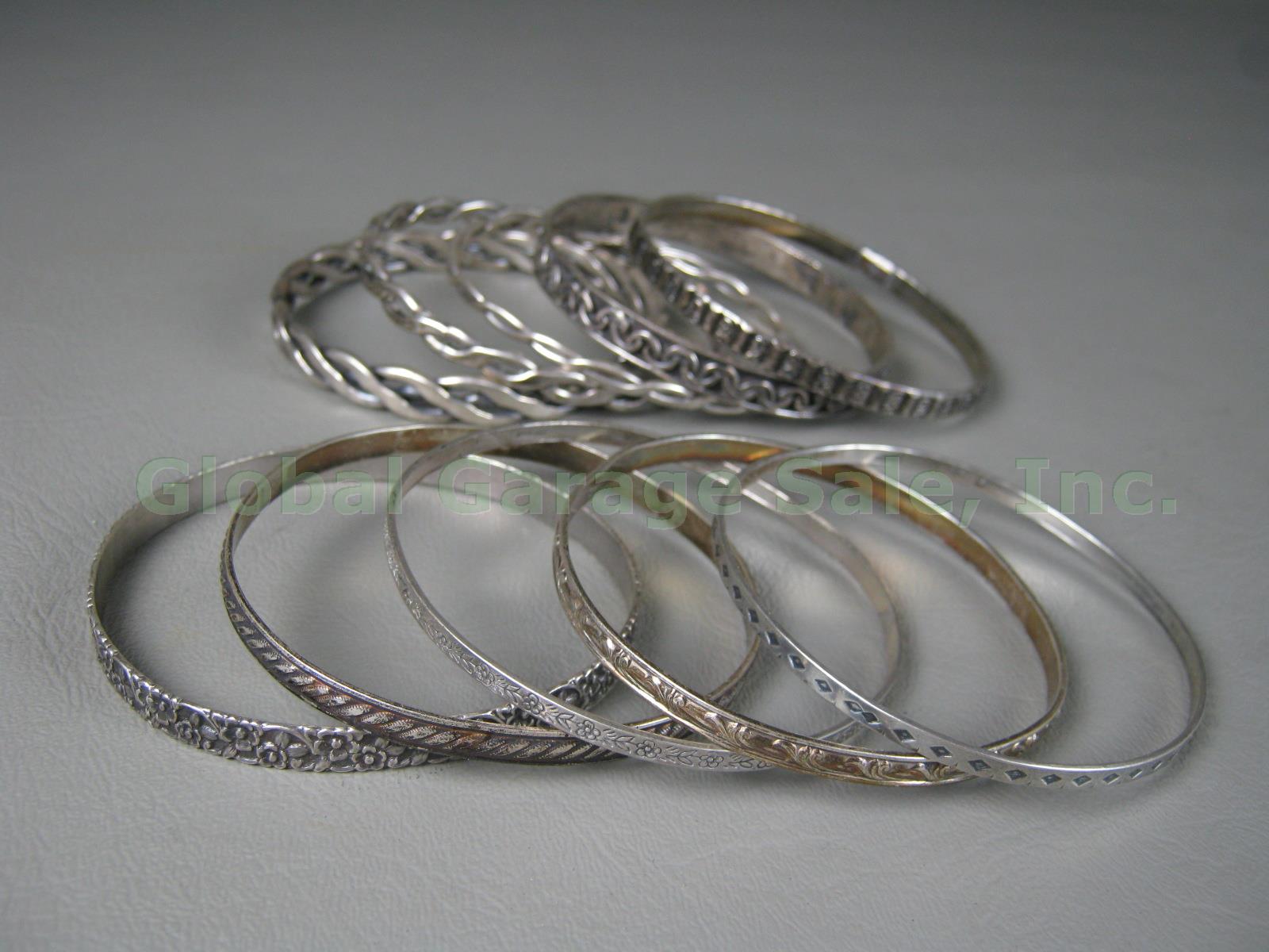 10 Vtg Sterling Silver Bangle Bracelets Lot 4.6 Ounces Braided Woven Rope Floral