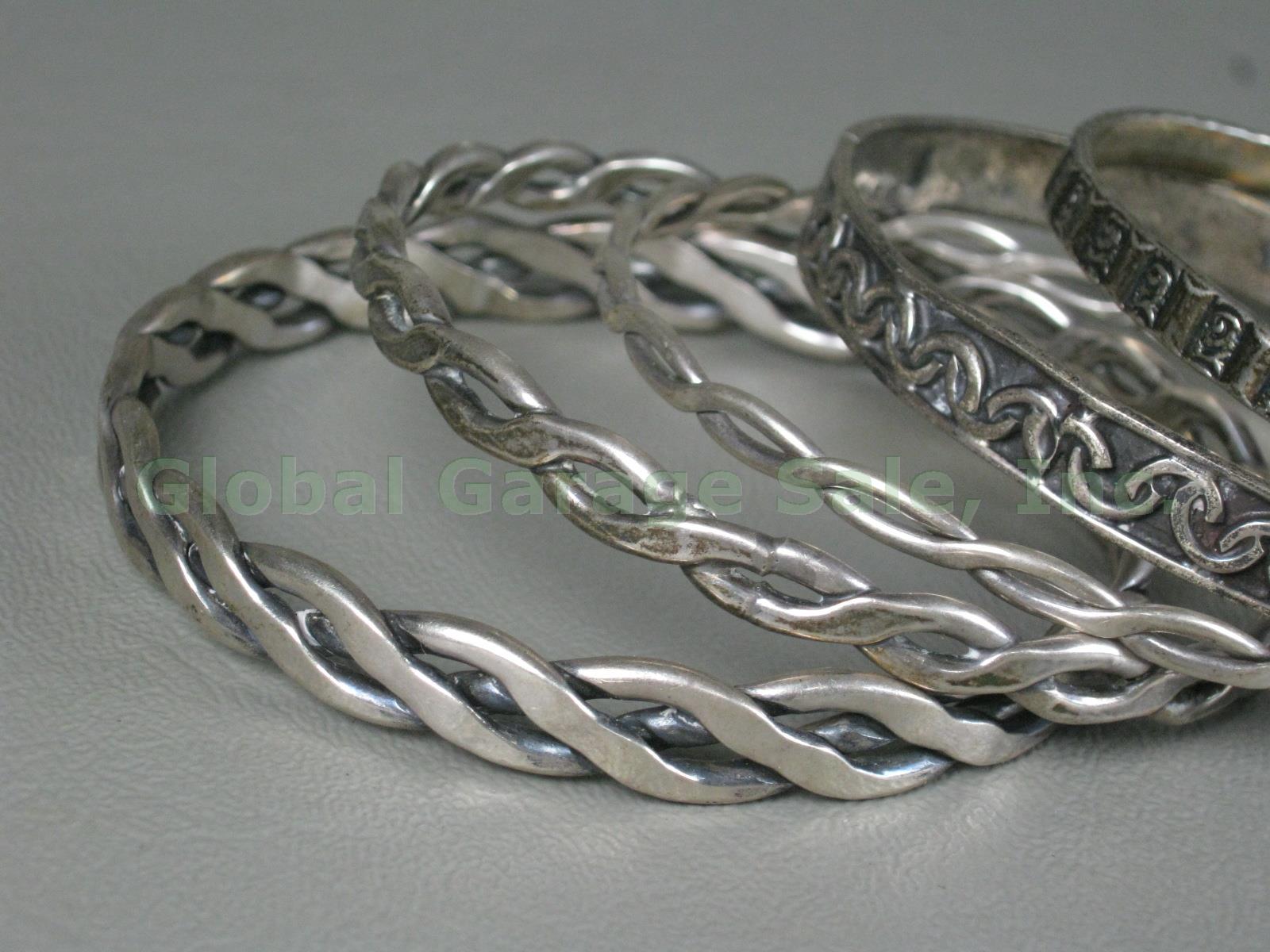 10 Vtg Sterling Silver Bangle Bracelets Lot 4.6 Ounces Braided Woven Rope Floral 1
