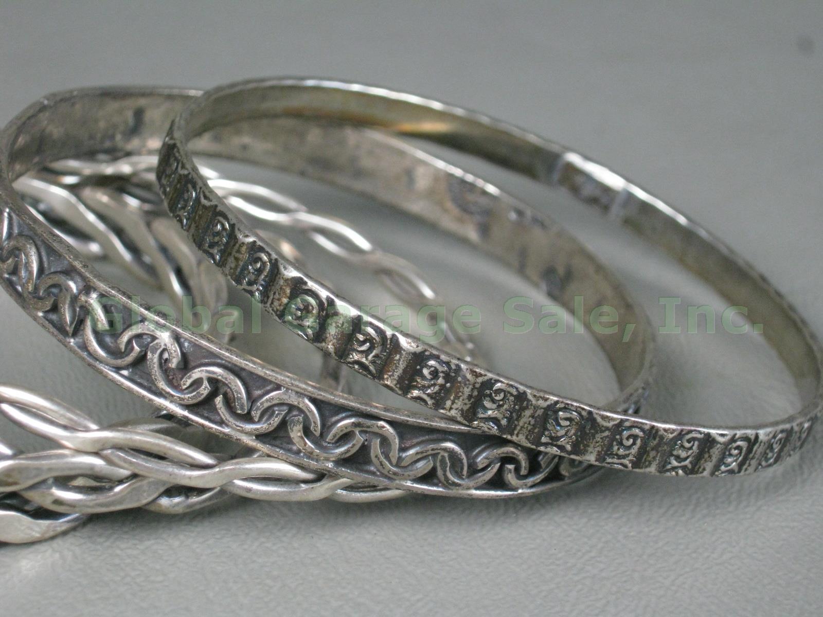 10 Vtg Sterling Silver Bangle Bracelets Lot 4.6 Ounces Braided Woven Rope Floral 2