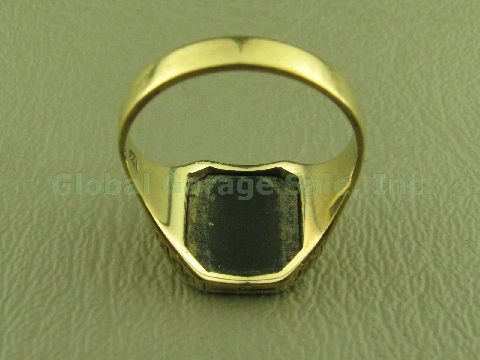 Large Vtg Mens 10k Or 14K Yellow Gold Black Onyx Ring 5.8g Size 10.5 Or 10.75 NR 2