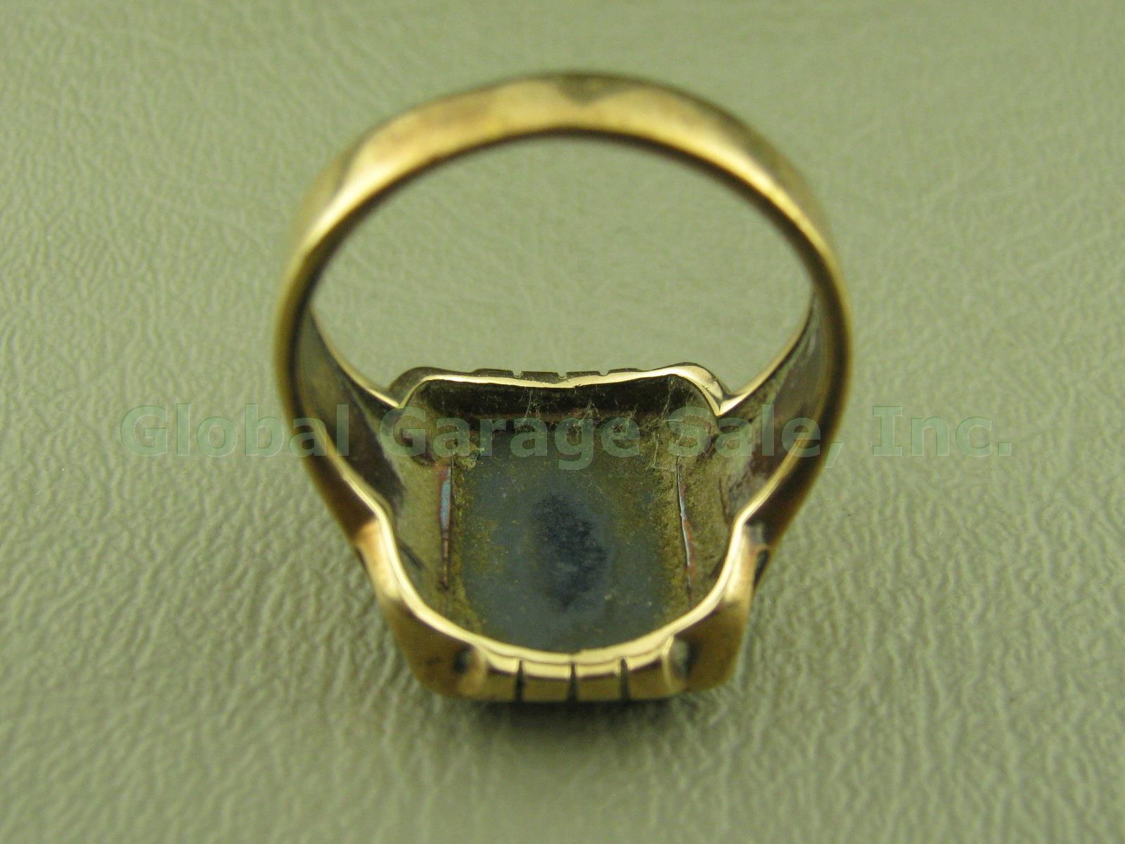 Mens Vtg 1940s 10K Yellow Gold Hematite Roman Soldier Intaglio Cameo Ring 10.4g 2