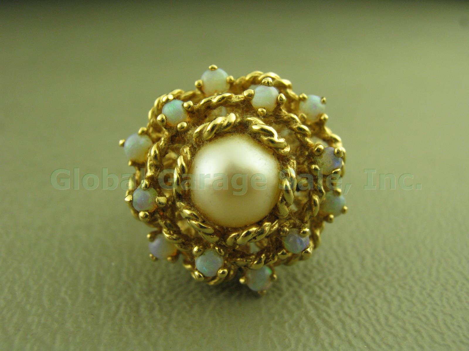 Vtg Pearl 12 Opal Cocktail Cluster Dinner Ring 14k Yellow Gold Size 5.75 10.4g