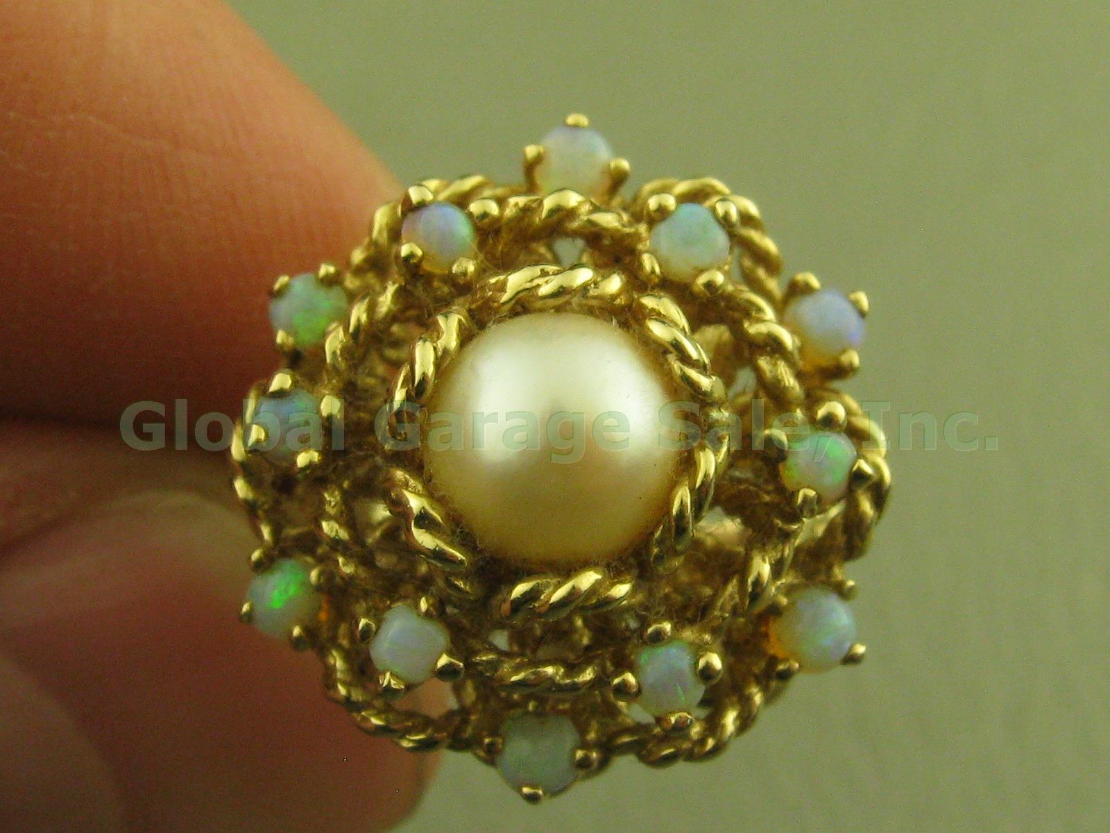 Vtg Pearl 12 Opal Cocktail Cluster Dinner Ring 14k Yellow Gold Size 5.75 10.4g 1