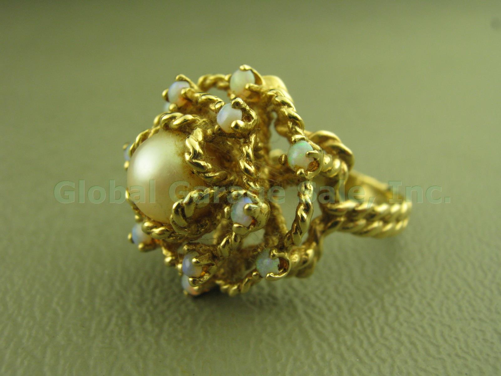 Vtg Pearl 12 Opal Cocktail Cluster Dinner Ring 14k Yellow Gold Size 5.75 10.4g 3