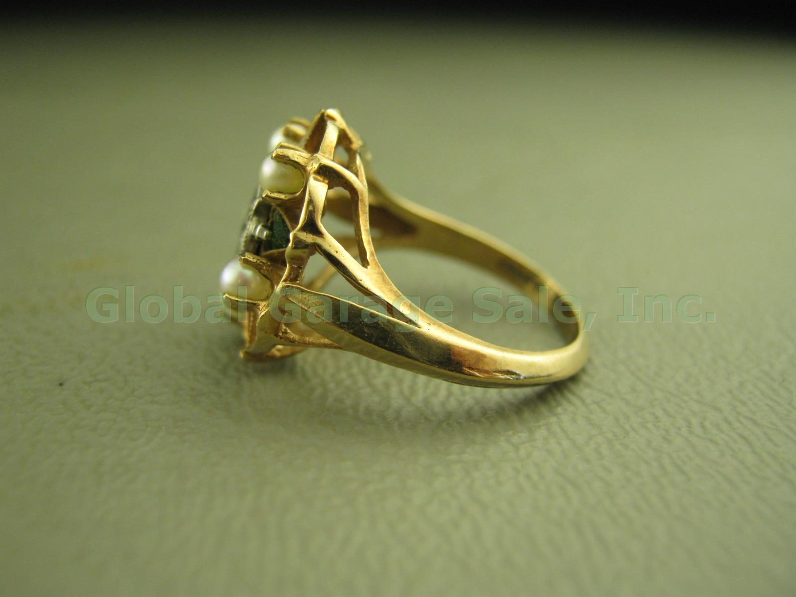 Vtg 10k Yellow Gold Mason Order Of The Eastern Star Diamond Pearl Ring 4.75 3.4g 1