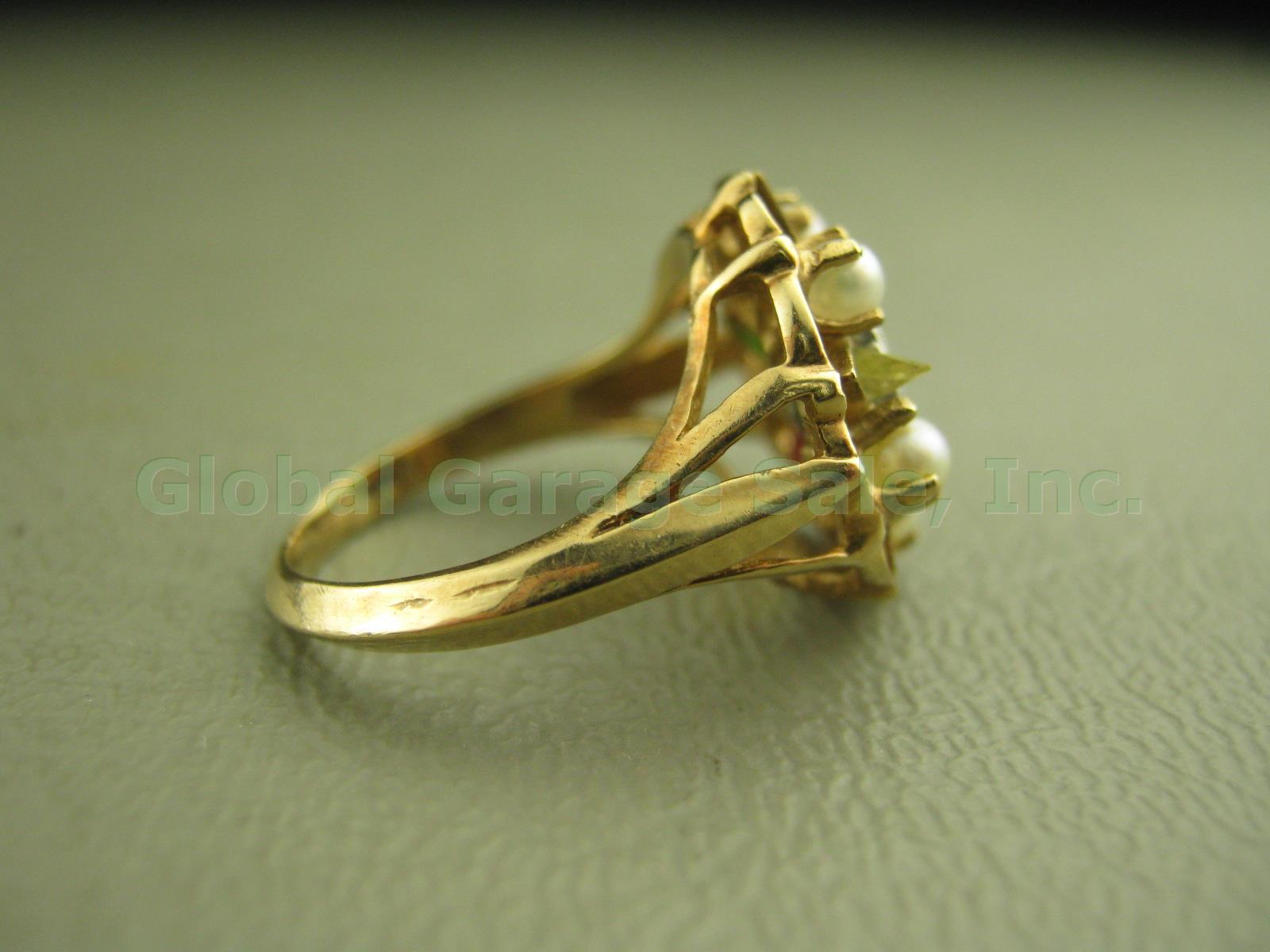 Vtg 10k Yellow Gold Mason Order Of The Eastern Star Diamond Pearl Ring 4.75 3.4g 2