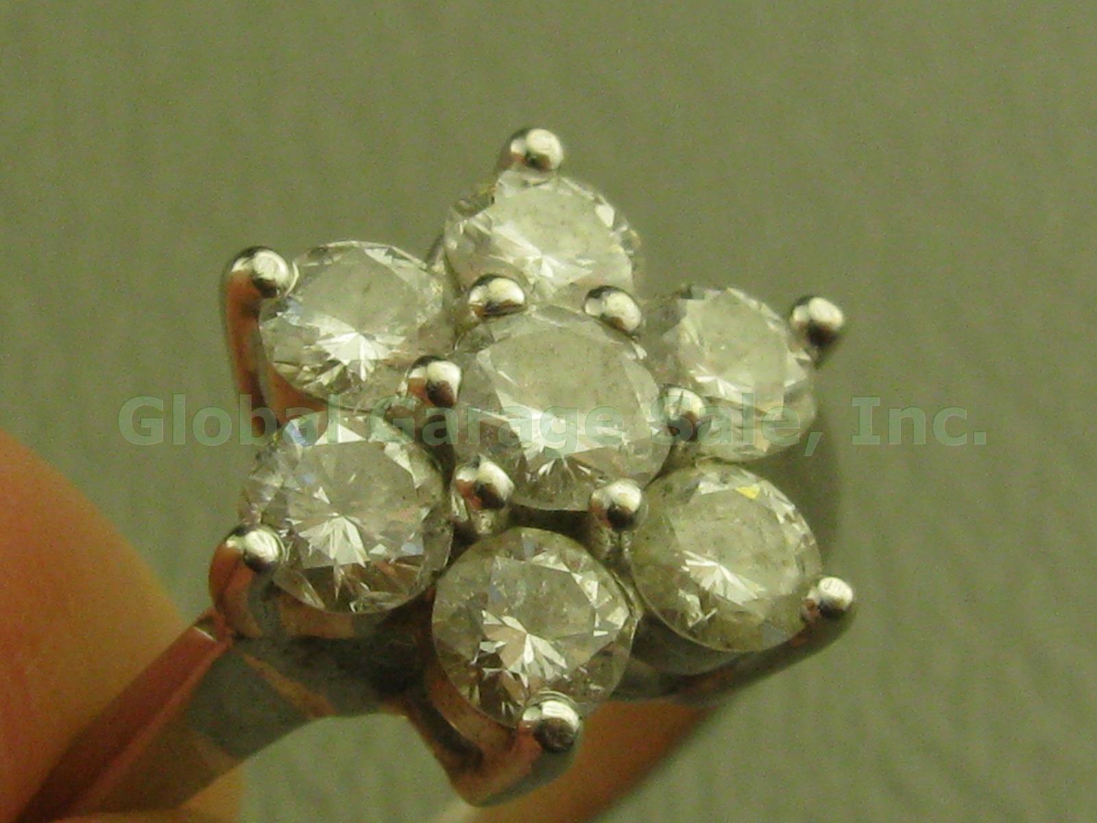 Ladies Vtg 14k White Gold 7-Stone Diamond Daisy Cluster Ring ODI Famor 5.5 2.8g
