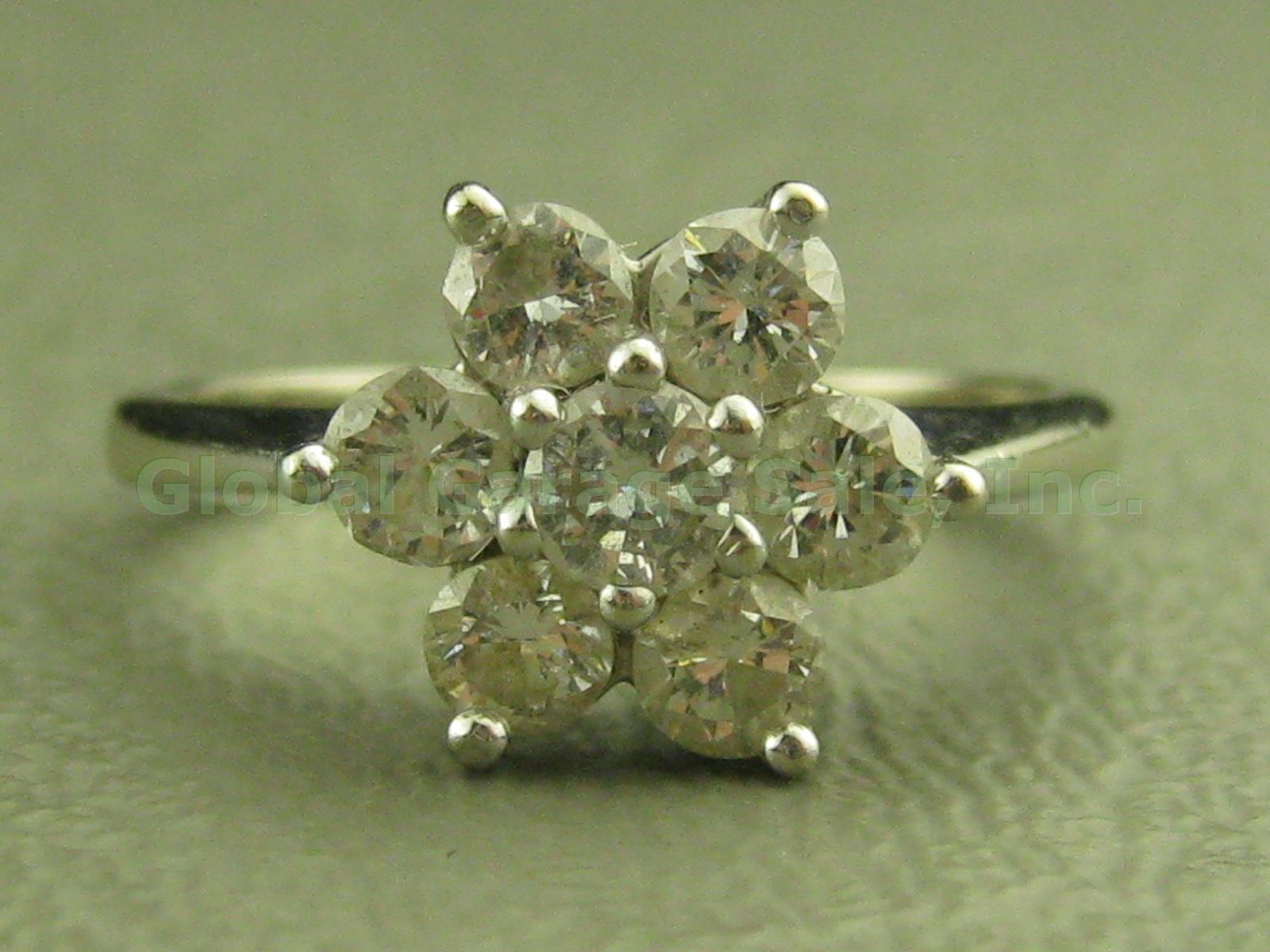 Ladies Vtg 14k White Gold 7-Stone Diamond Daisy Cluster Ring ODI Famor 5.5 2.8g 2