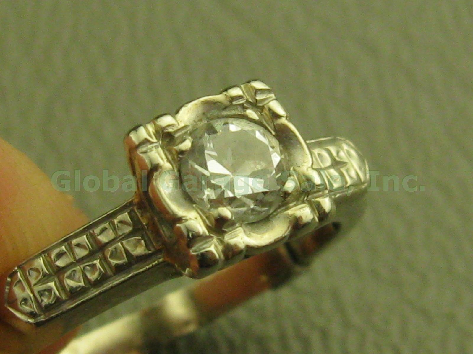 Vtg 14k White Gold Diamond Solitaire Engagement Ring Band W/Insert 4.25-4.5 2.9g