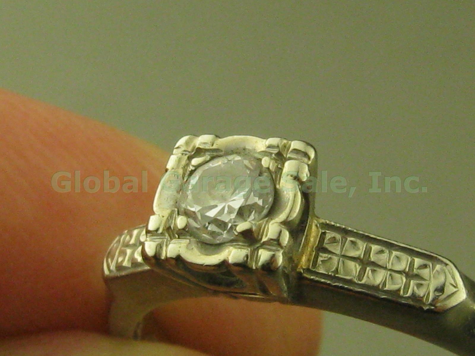 Vtg 14k White Gold Diamond Solitaire Engagement Ring Band W/Insert 4.25-4.5 2.9g 1