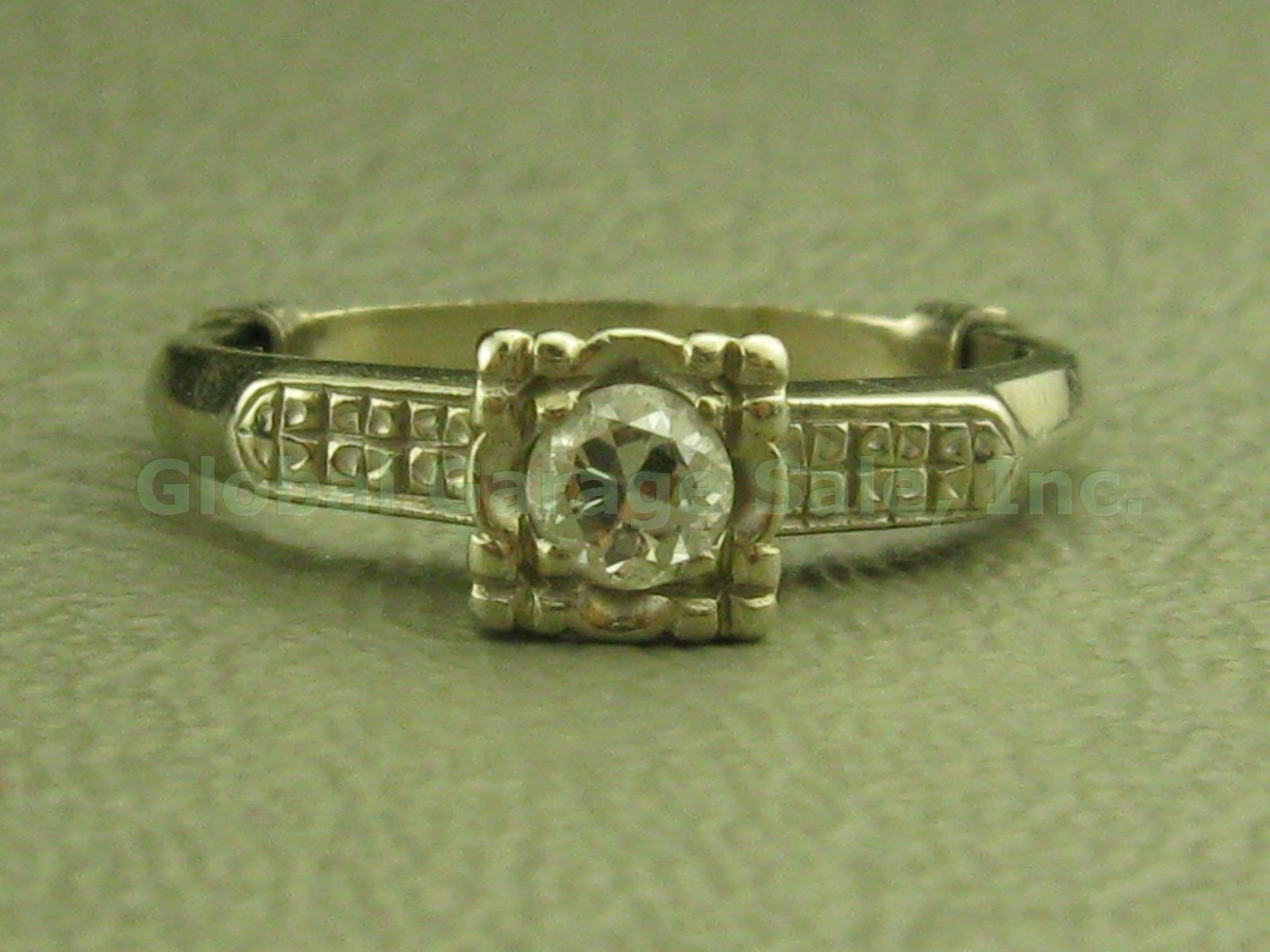 Vtg 14k White Gold Diamond Solitaire Engagement Ring Band W/Insert 4.25-4.5 2.9g 2