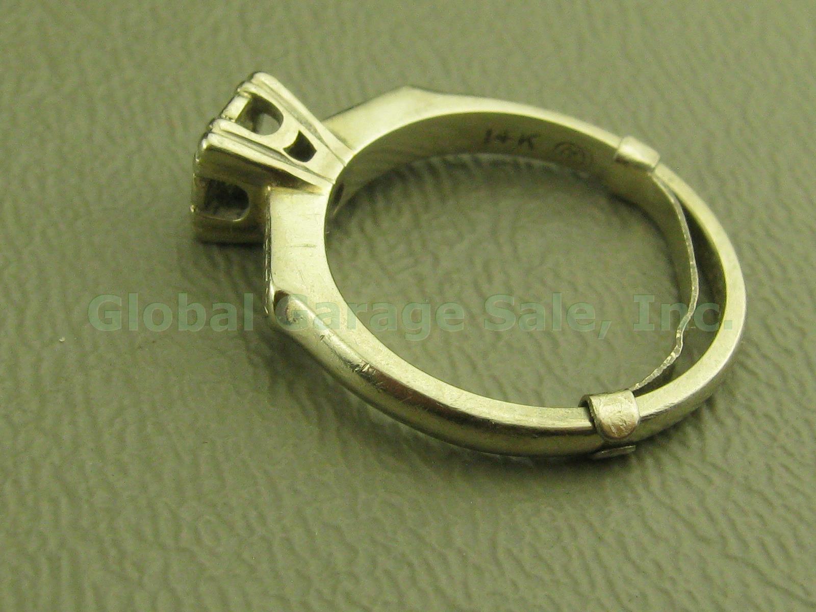 Vtg 14k White Gold Diamond Solitaire Engagement Ring Band W/Insert 4.25-4.5 2.9g 3