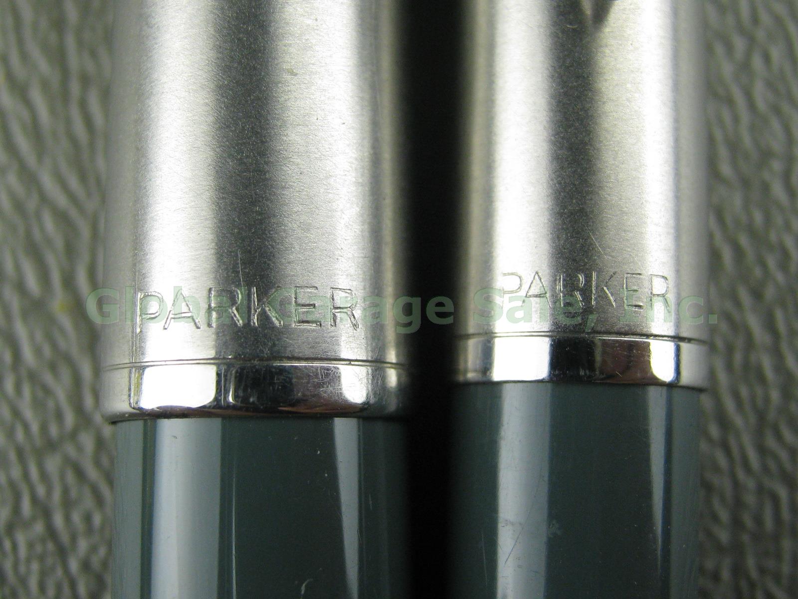 Vtg Parker 51 Aerometric Navy Grey Fountain Pen Mechanical Pencil Set W/ Nib Tip 2