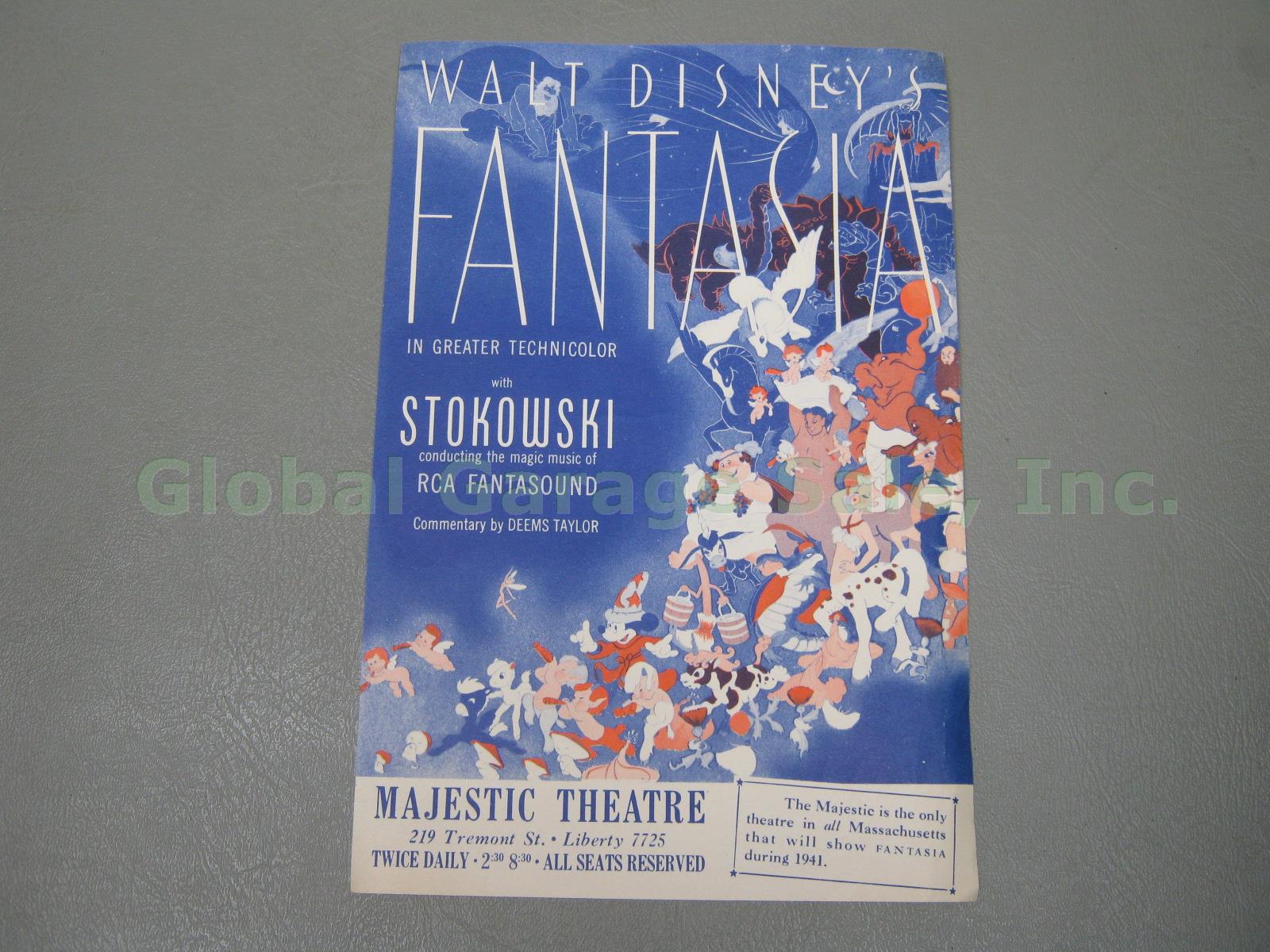 RARE Vtg 1941 Walt Disney Fantasia Movie Poster Flyer Majestic Theatre Boston NR
