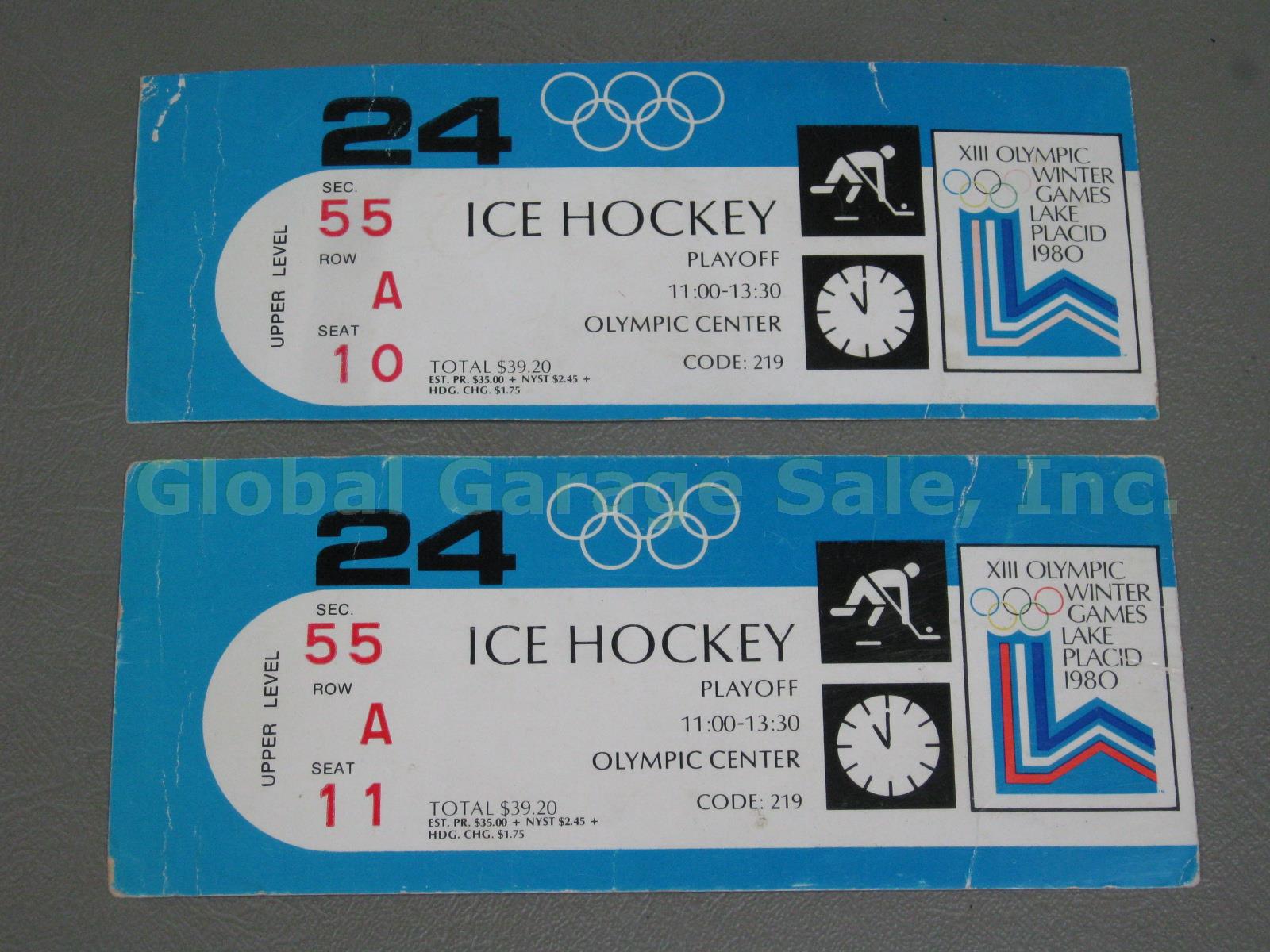 2 Original Tickets 1980 Lake Placid Olympic Games Gold Medal Ice Hockey Game NR!