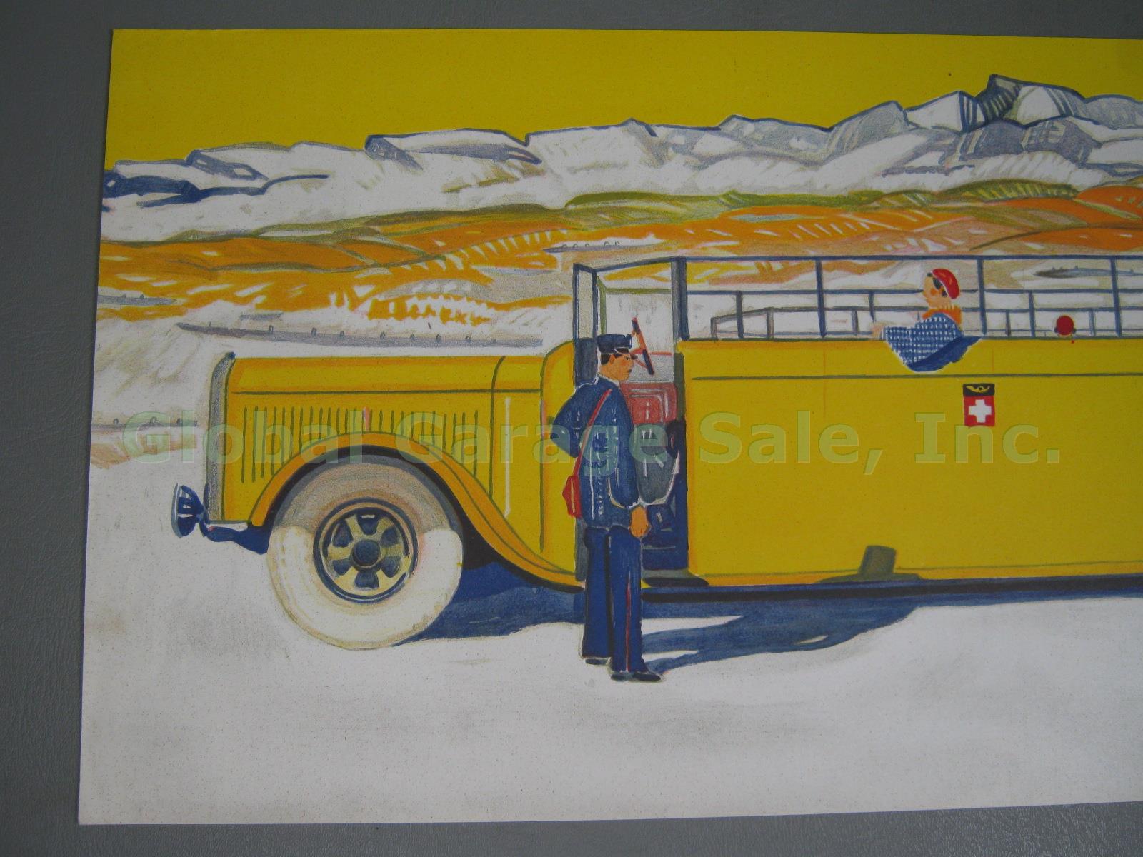 RARE Vtg Antique 1931 Swiss Travel Poster Railway Open Top Bus Switzerland NR! 1