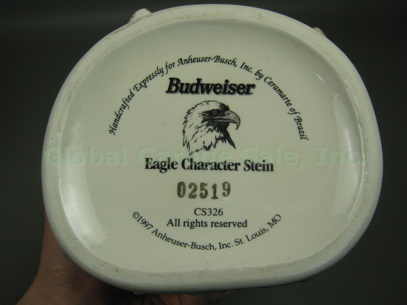 1997 Anheuser Busch Budweiser Bald Eagle 10.5" Lidded Character Stein Ceramarte 4